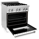 ZLINE 2-Piece Appliance Package - 30-inch Dual Fuel Range with White Matte Door and Convertible Vent Range Hood in Stainless Steel (2KP-RAWMRH30)