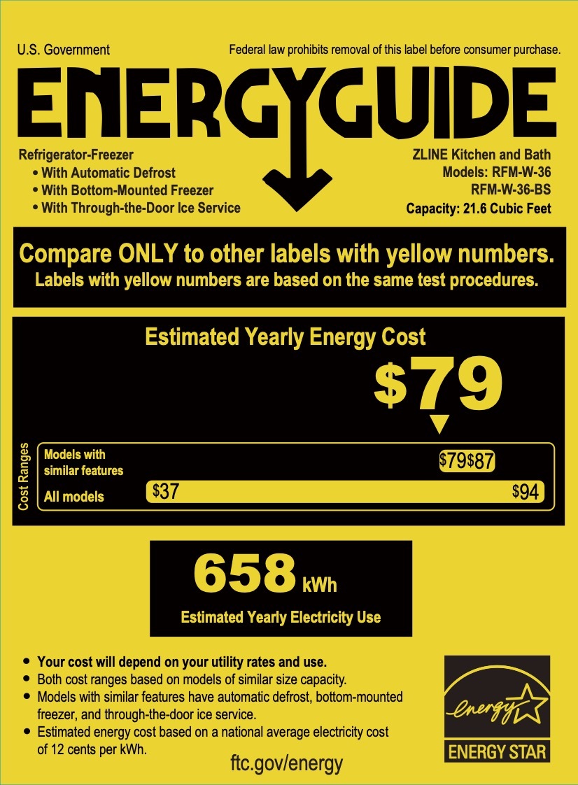 EnergyGuide label for refrigerator-freezer with estimated yearly electricity use