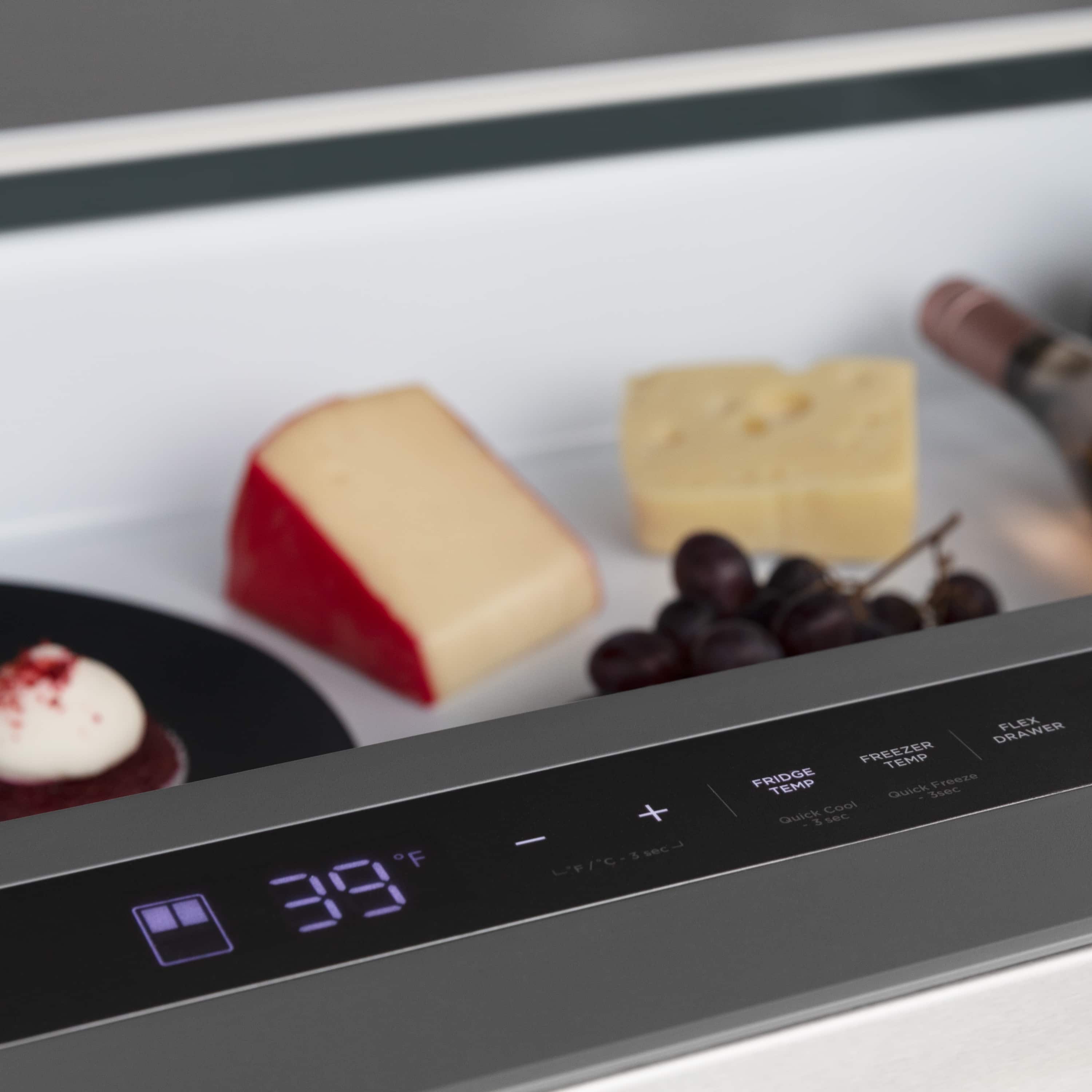 Stainless steel dual fuel range control panel with digital display and knobs