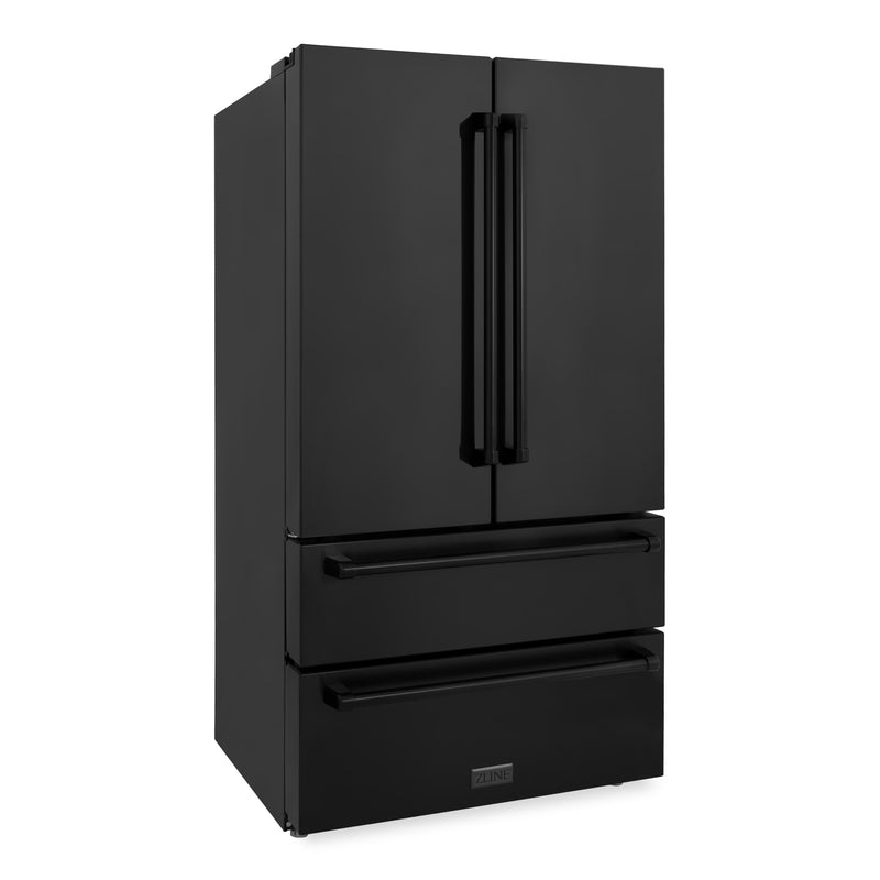 ZLINE 4-Piece Appliance Package - 48-Inch Dual Fuel Range with Brass Burners, Refrigerator, Microwave Drawer, and 3-Rack Dishwasher in Black Stainless Steel