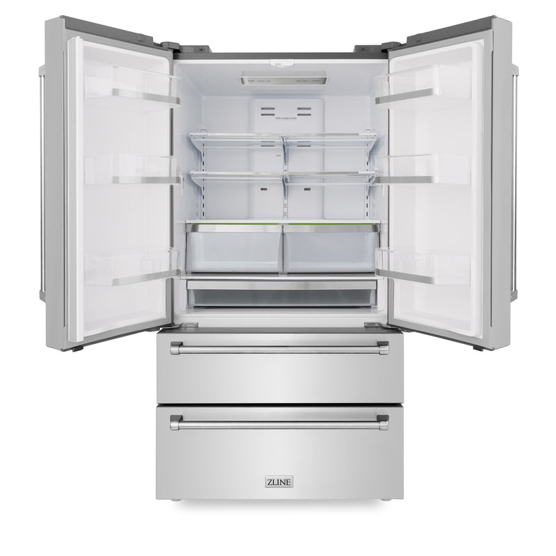 ZLINE 4-Piece Appliance Package - 36-Inch Gas Range, Hood, Refrigerator, and Dishwasher in Stainless Steel