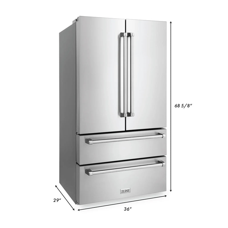 ZLINE Appliance Package - 36-Inch Gas Range, Range Hood, Microwave Drawer, Tall Tub Dishwasher and Wine Cooler in Stainless Steel (6KPR-SGRRH36-MWDWV-RWV)