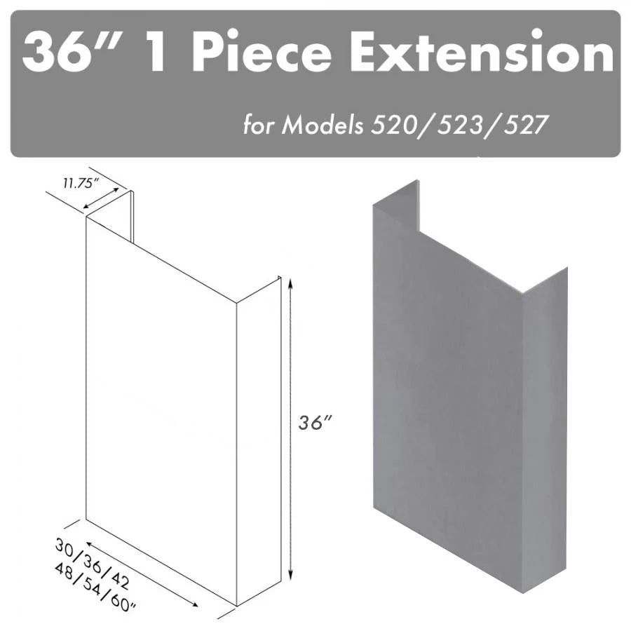 Stainless steel 36-inch chimney extension panel for under-cabinet range hoods