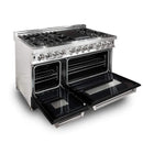 ZLINE 2-Piece Appliance Package - 48-inch Dual Fuel Range with Black Matte Door and Convertible Vent Range Hood in Stainless Steel (2KP-RABLMRH48)