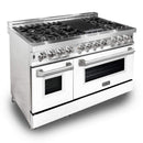 ZLINE 2-Piece Appliance Package - 48-inch Dual Fuel Range with White Matte Door and Convertible Vent Range Hood in Stainless Steel (2KP-RAWMRH48)