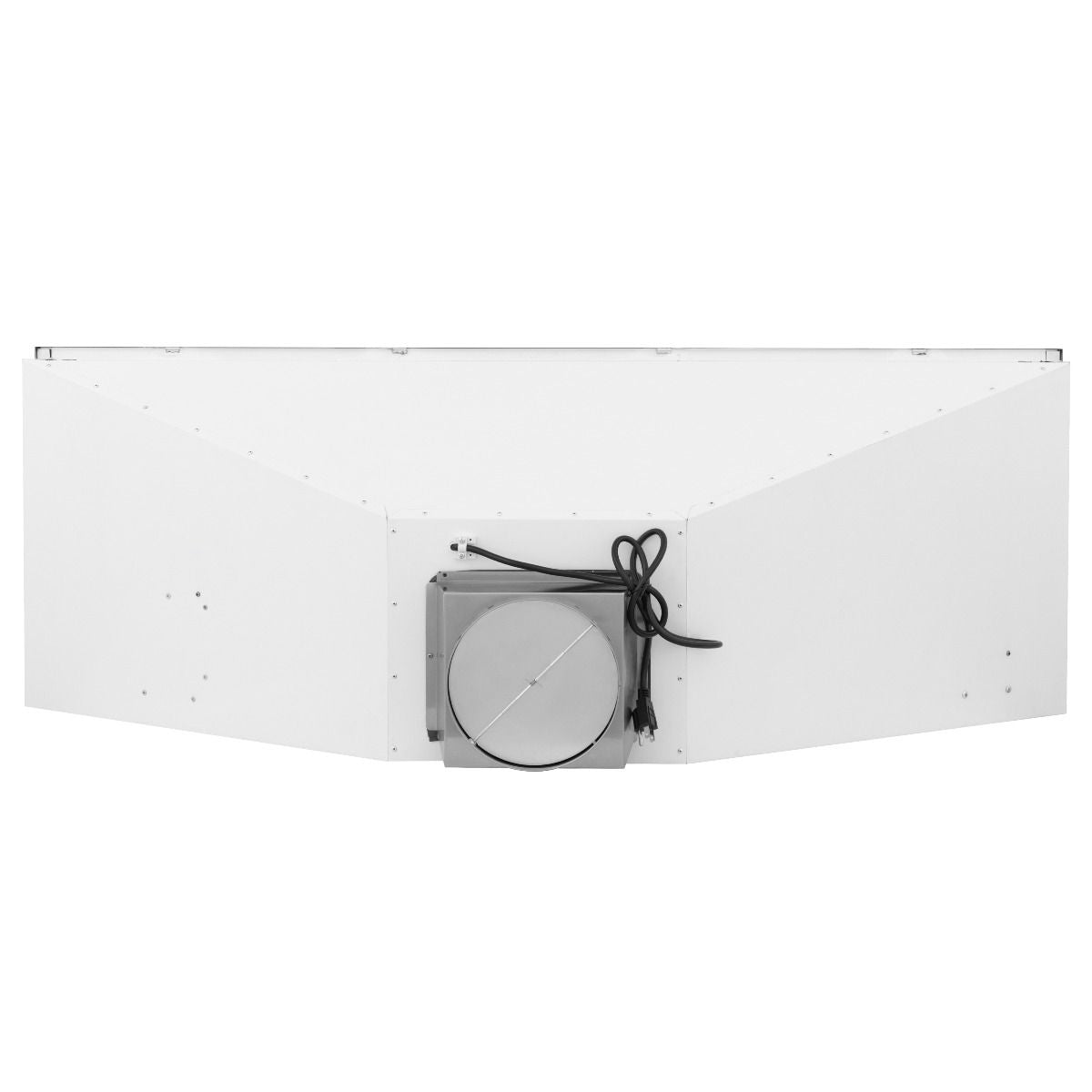 Stainless steel range hood insert with round blower cover and wiring port