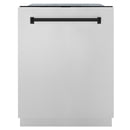 ZLINE 5-Piece Appliance Package - 48-Inch Dual Fuel Range, Hood, Refrigerator, Dishwasher, and Microwave Drawer in Stainless Steel with Matte Black Accents