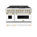 ZLINE Legacy Series Autograph Edition 48-inch Dual Fuel Range with Gas Stove and 6.0 Cu. Ft. Electric Oven in Stainless Steel with White Matte Doors and Gold Accents (RAZ-WM-48-G)