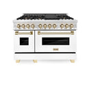 ZLINE Legacy Series Autograph Edition 48-inch Dual Fuel Range with Gas Stove and 6.0 Cu. Ft. Electric Oven in Stainless Steel with White Matte Doors and Gold Accents (RAZ-WM-48-G)