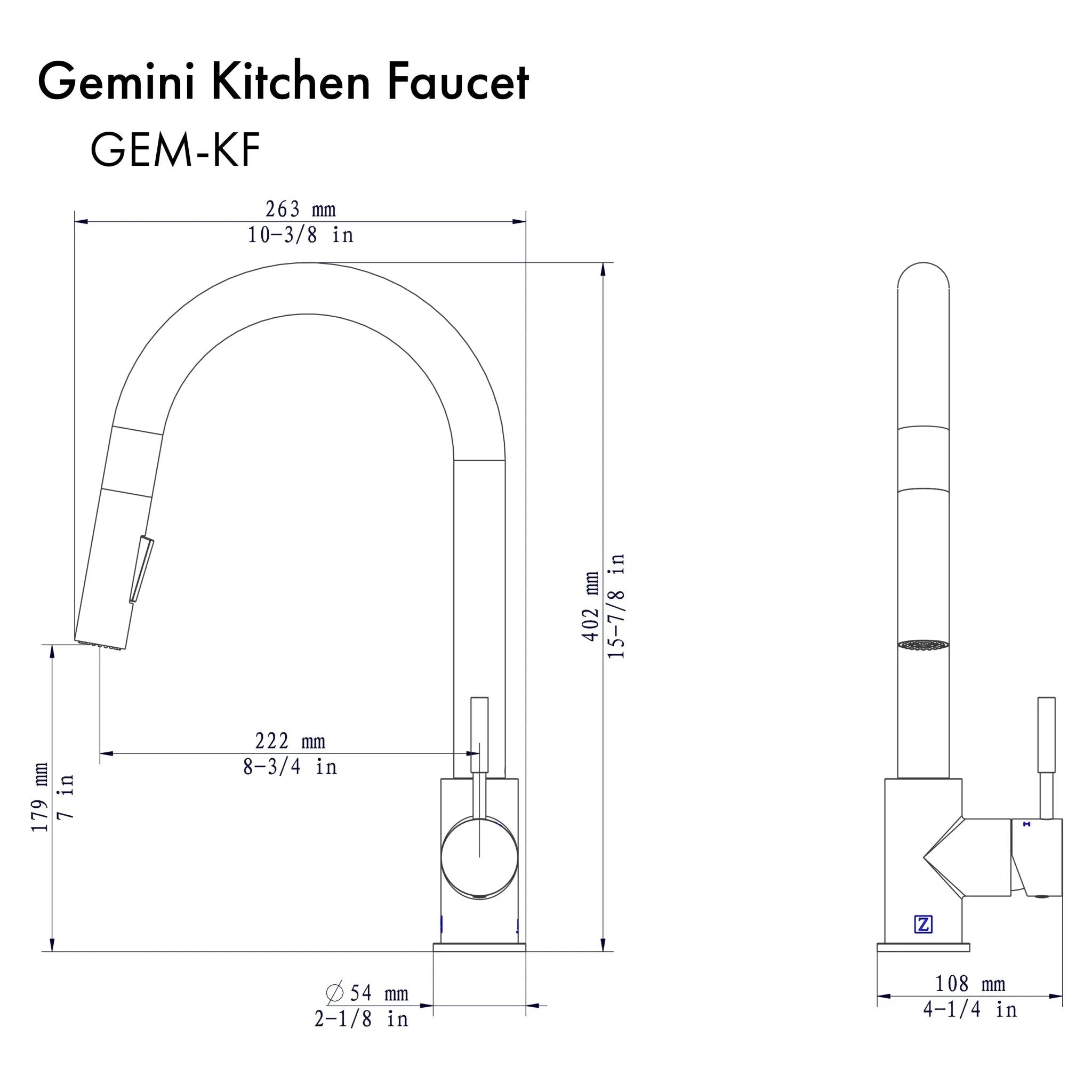 Kitchen faucet technical diagram showing tall arched spout and single-handle base