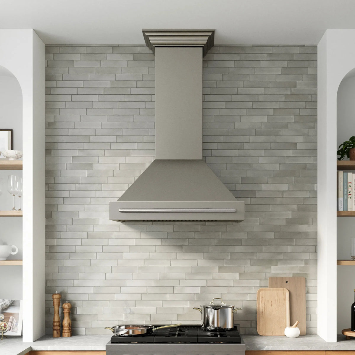 ZLINE Autograph Edition 36-Inch Wall Mount Range Hood Helix Handle in Polished Nickel