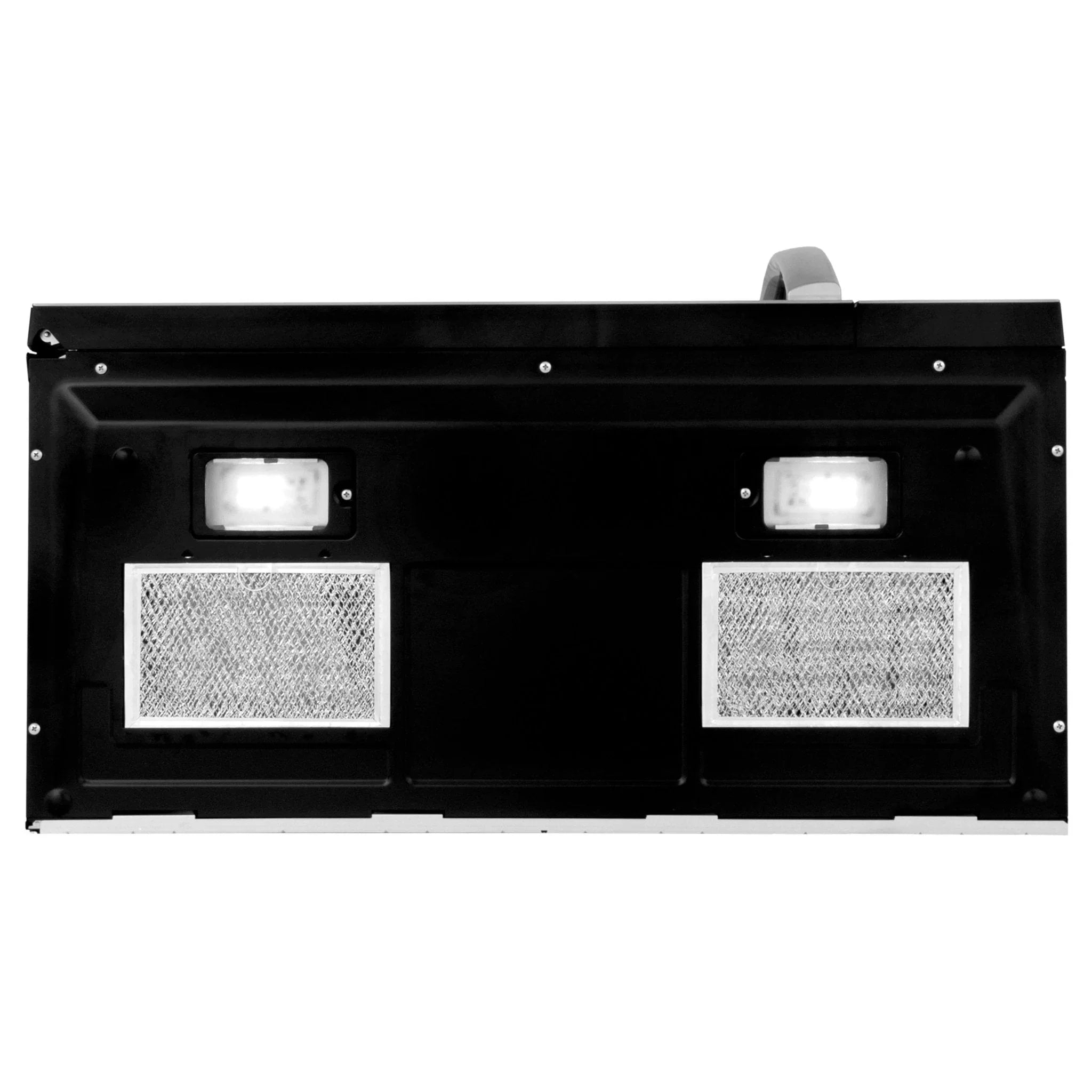 Over-the-range microwave vent panel with two mesh filters and two interior lights