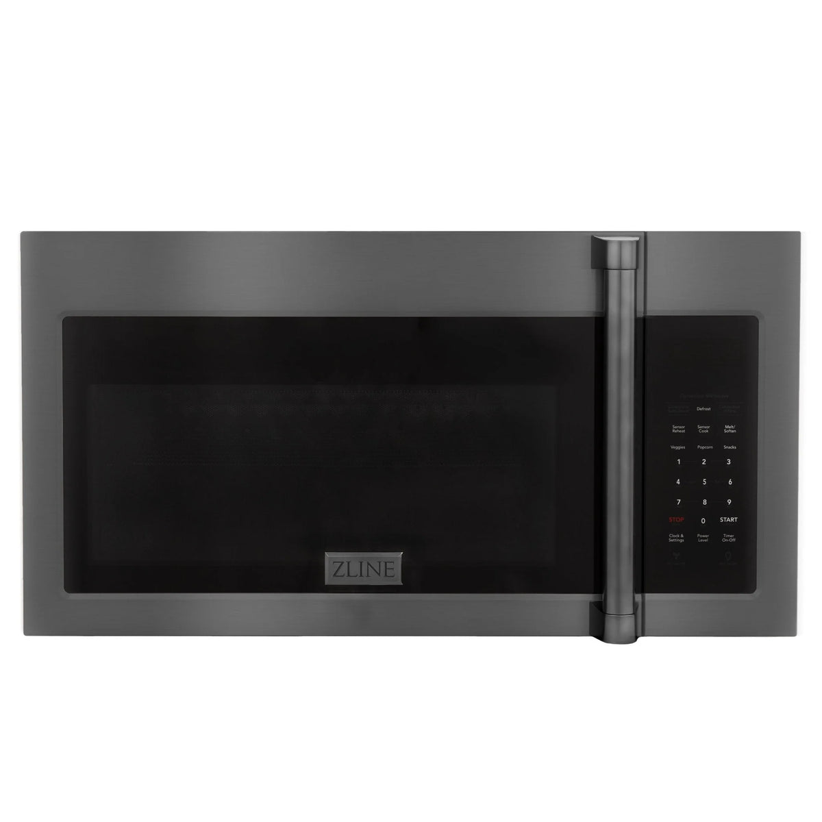 Black stainless over-the-range microwave with traditional handle and control panel
