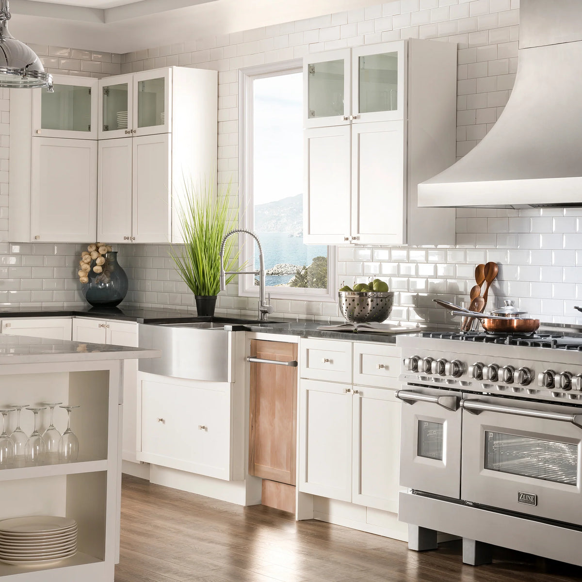 Built-in dishwasher unit with unfinished wood access panel and stainless control handle