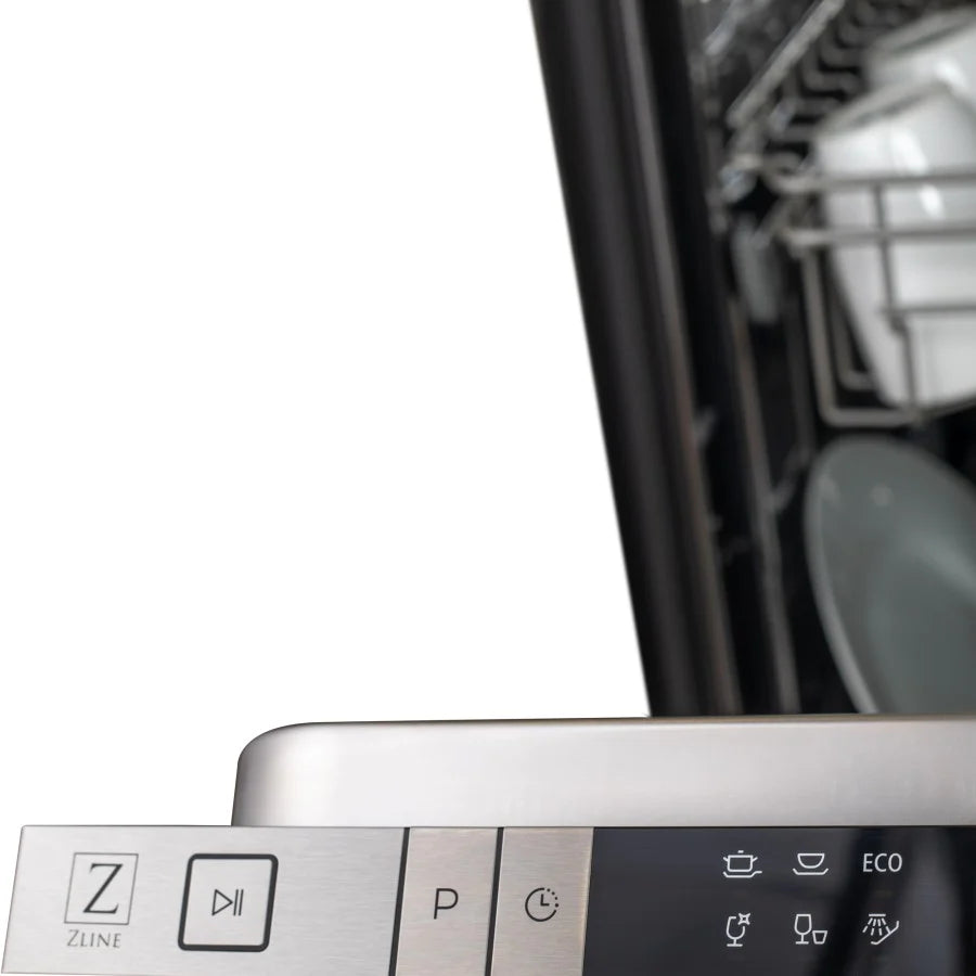 Top control buttons on dishwasher with ZLINE branding and icons