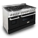 ZLINE 2-Piece Appliance Package - 48-inch Dual Fuel Range with Black Matte Door and Convertible Vent Range Hood in Stainless Steel (2KP-RABLMRH48)