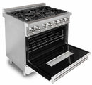ZLINE 36-inch Legacy Series Dual Fuel Range with Gas Cooktop, Griddle and 4.6 Cu. Ft. Electric Oven in Stainless Steel with White Matte Door (RA-WM-GR-36)