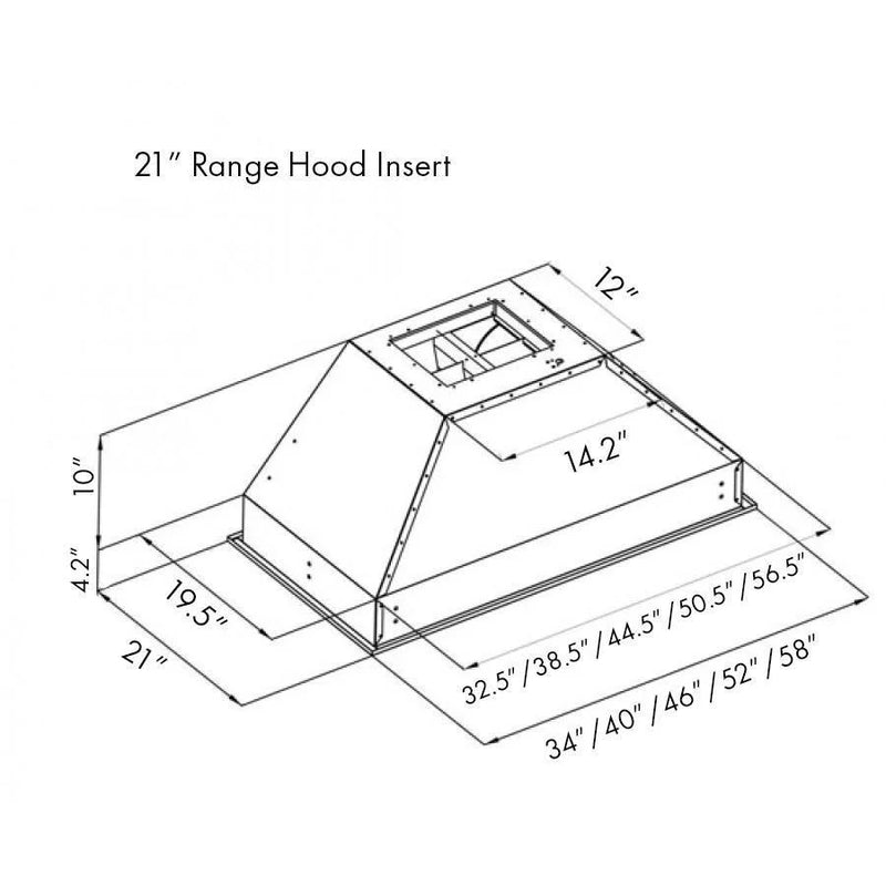 ZLINE 34-Inch Range Hood Insert in Stainless Steel with 700 CFM Motor - 21-Inch Depth (721-34)