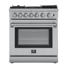 Forno 4-Piece Appliance Package - 30-Inch Dual Fuel Range with Air Fryer, Refrigerator, 24-Inch Microwave Oven, & 3-Rack Dishwasher in Stainless Steel