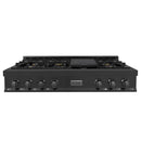 ZLINE 4-Piece Appliance Package - 48-Inch Rangetop with Brass Burners, Refrigerator, 30-Inch Electric Wall Oven, and 30-Inch Microwave Oven in Black Stainless Steel (4KPR-RTB48-MWAWS)