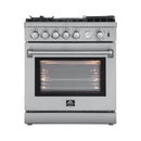 Forno 4-Piece Appliance Package - 30-Inch Gas Range with Air Fryer, Refrigerator, Wall Mount Hood, & 3-Rack Dishwasher in Stainless Steel