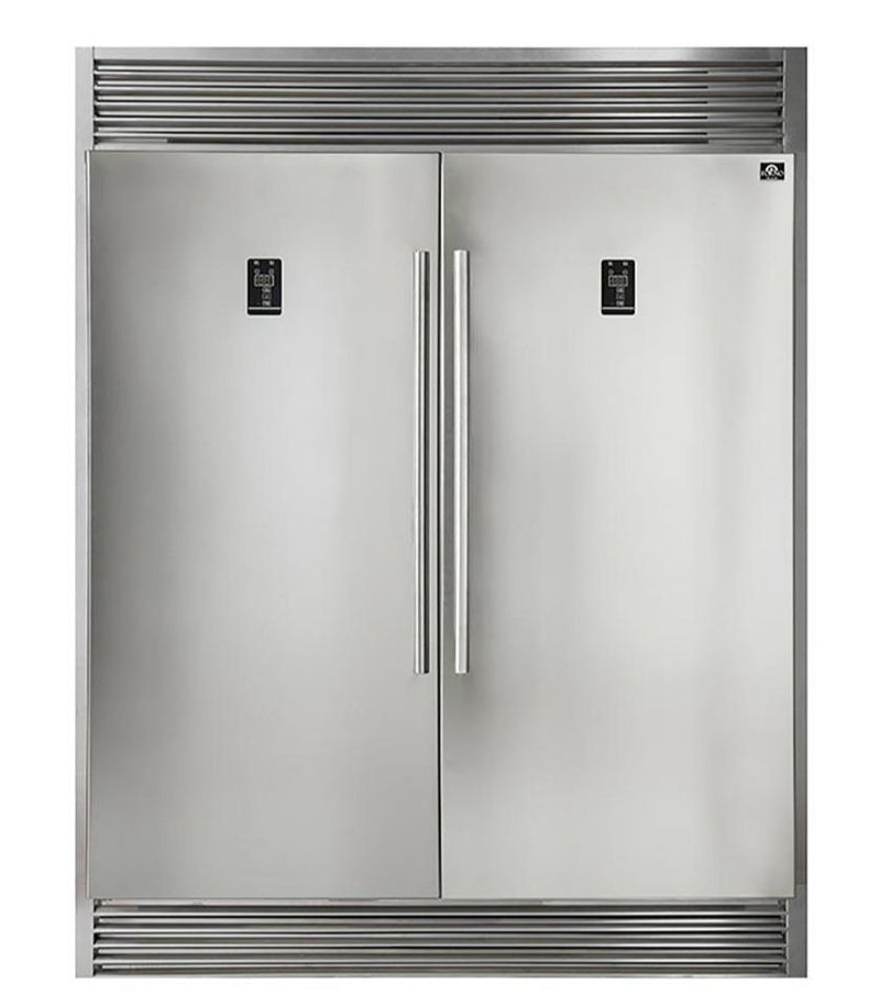 Forno 4-Piece Appliance Package - 36-Inch Dual Fuel Range, 56-Inch Pro-Style Refrigerator, Wall Mount Hood with Backsplash, & 3-Rack Dishwasher in Stainless Steel