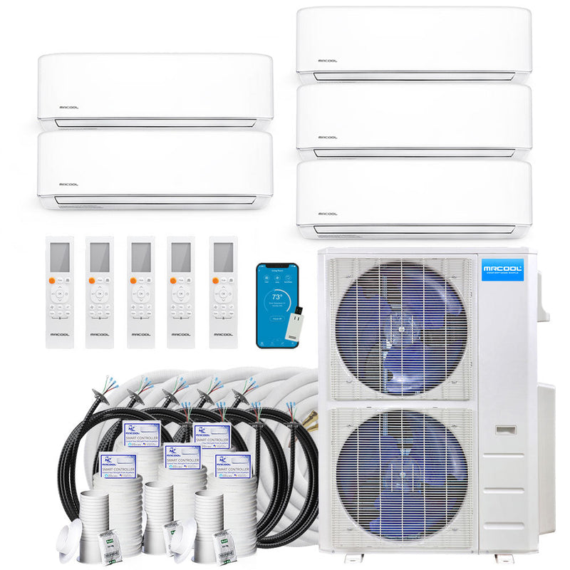 MRCOOL DIY 4th Gen Mini Split - 5-Zone 48,000 BTU Ductless Air Conditioner and Heat Pump with 12K + 9K + 9K + 9K + 9K Air Handlers, 35 ft. Line Sets, and Install Kit