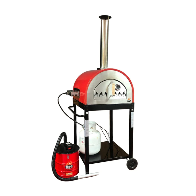 WPPO Traditional 25-Inch Wood/Gas Fired Pizza Oven with Stand in Red (WKE-04G-RED)