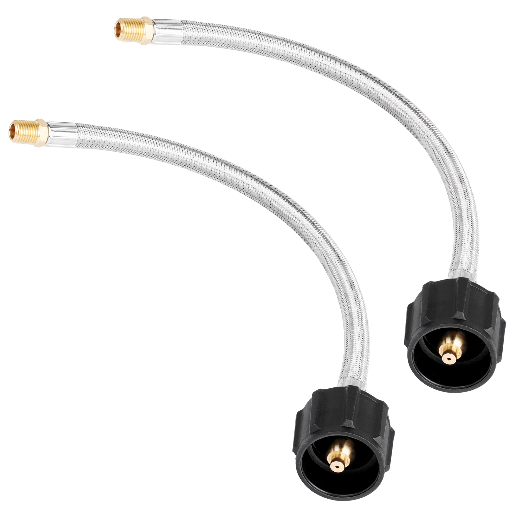 Stainless steel braided hose set with 1/4 in NPT brass ends and black connectors