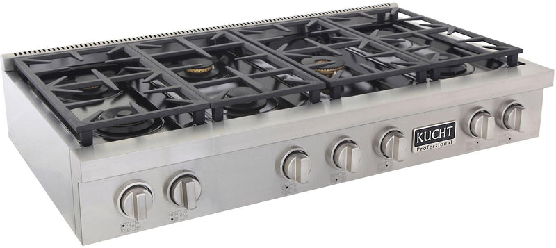 Kucht 48-Inch 6 Burner Gas Rangetop in Stainless Steel with Silver Accents (KFX489T-S)