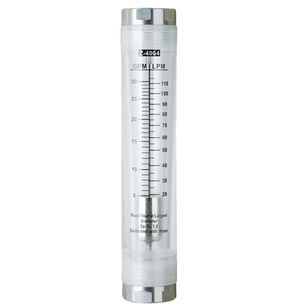 MRCOOL flow meter Z-4004, clear cylinder with metal ends and GPM/LPM scale