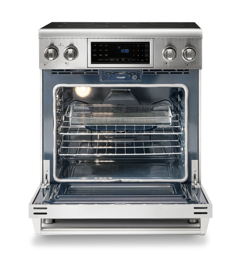 Thor Kitchen 4-Piece Appliance Package - 30-Inch Electric Range with Tilt Panel, French Door Refrigerator, Pro-Style Wall Mount Hood, and Dishwasher in Stainless Steel