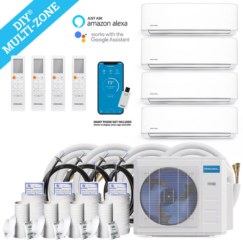 MRCOOL DIY 4th Gen Mini Split - 4-Zone 48,000 BTU Ductless Air Conditioner and Heat Pump with 12K + 12K + 12K + 9K Air Handlers, 50 ft. Linesets, and Install Kit