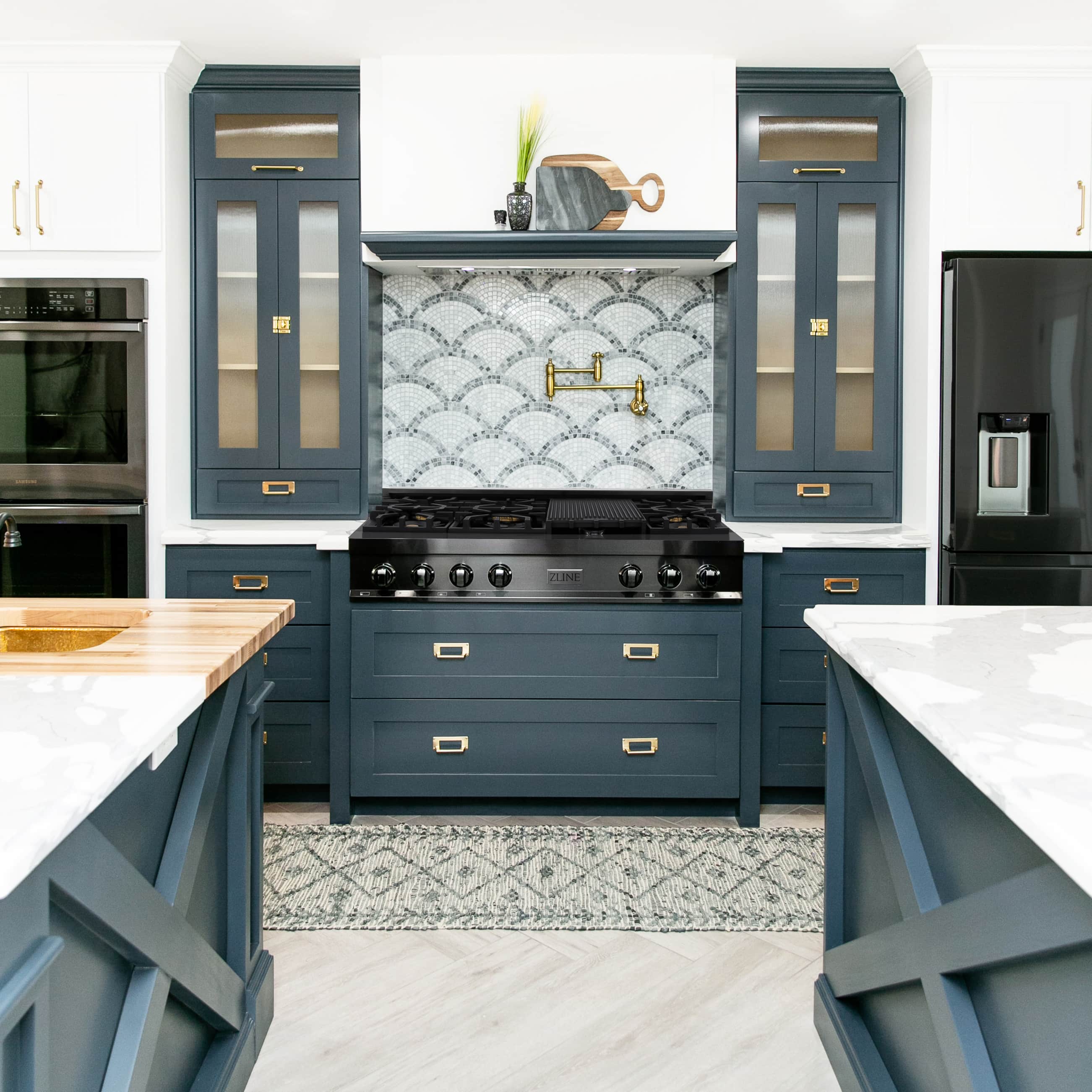 Built-in kitchen appliance set with black gas rangetop and wall oven