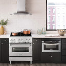 ZLINE 4-Piece Appliance Package - 30-Inch Dual Fuel Range, Refrigerator with Water Dispenser, Tall Tub Dishwasher, & Over-the-Range Microwave in Stainless Steel (4KPRW-RAOTRH30-DWV)