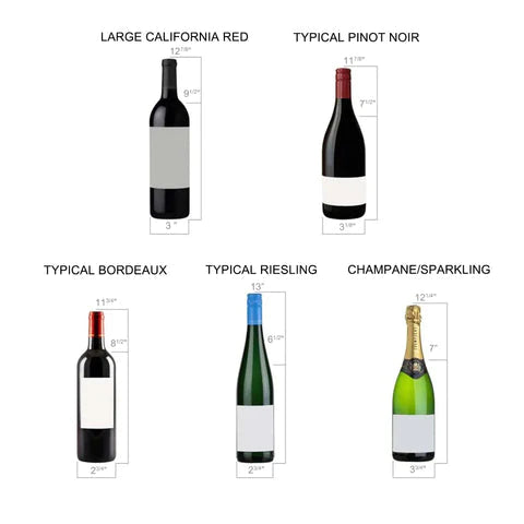 Wine bottle size and placement guide showing typical bottle heights for cooler