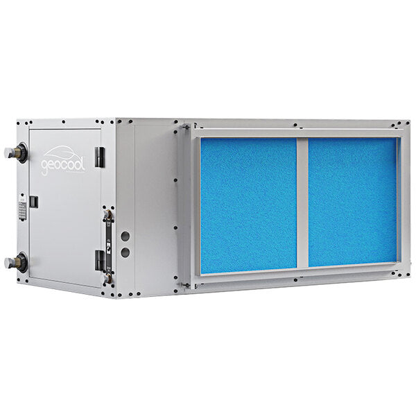 Horizontal HVAC air handler with exposed coil compartment and metal cabinet