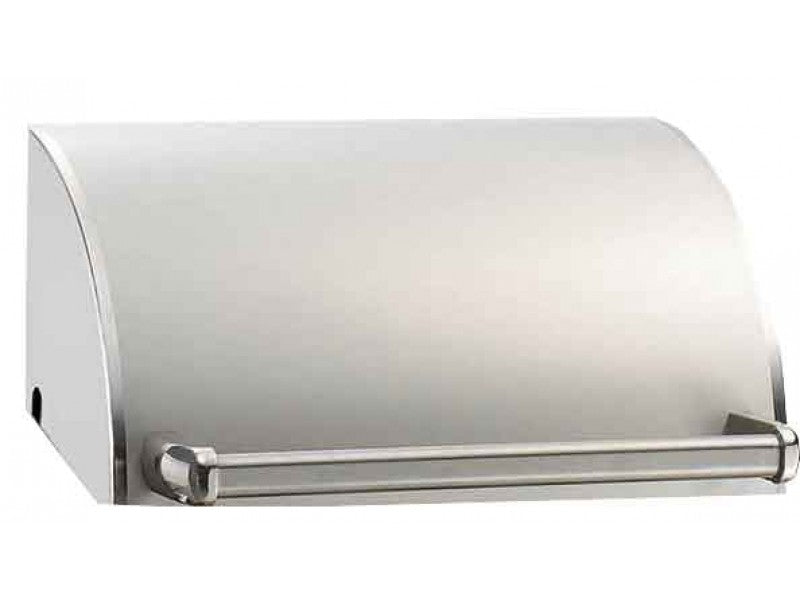 Fire Magic oven hood lid with metal rod handle, light gray.