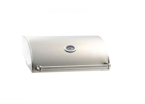 Stainless steel grill oven hood with circular vent and front access panel