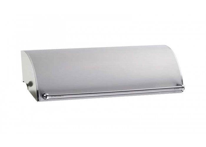 Stainless steel oven hood with curved top and side mounting brackets