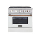 Kucht Signature 30-Inch Gas Range with Convection Oven in White with White Knobs & Gold Handle (KNG301-W-GOLD)