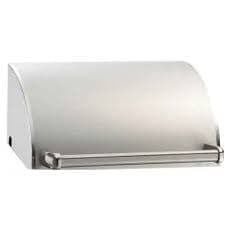 Elite oven lid with hinged front panel, brushed metal finish, rectangular cover