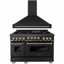 ZLINE Autograph Edition 2-Piece Appliance Package - 48-Inch Dual Fuel Range & Wall Mounted Range Hood in Black Stainless Steel with Champagne Bronze Trim (2AKP-RABRH48-CB)