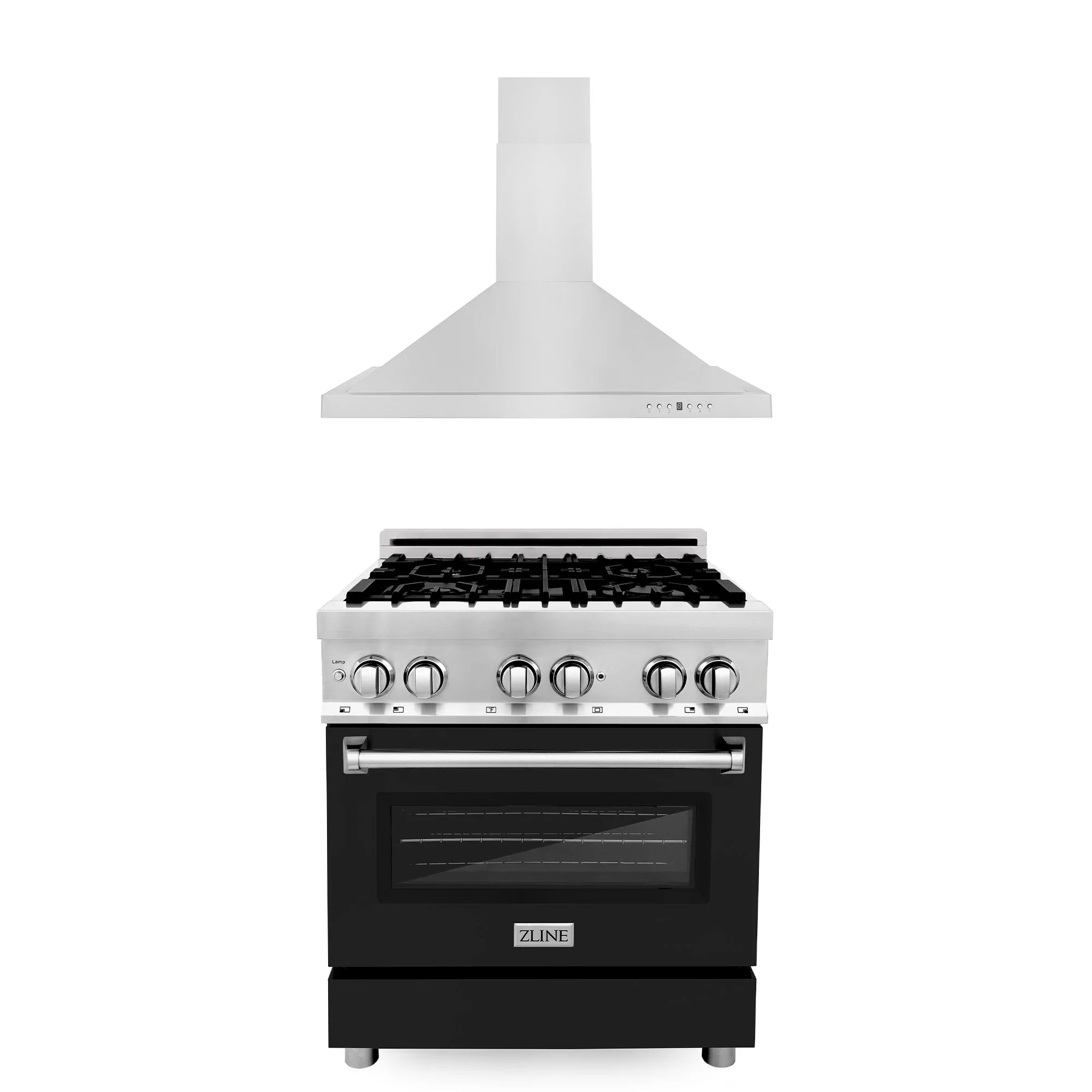Freestanding dual-fuel range with black matte oven door and stainless trim