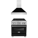 ZLINE 2-Piece Appliance Package - 30-inch Dual Fuel Range With Black Matte Door Dual & Premium Range Hood in Satin Stainless Steel (2KP-RASBLMRH30)