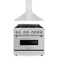 ZLINE 2-Piece Appliance Package - 36-inch Dual Fuel Range in Stainless Steel with Satin Stainless Steel Door and Convertible Wall Mount Hood in Stainless Steel (2KP-RASNRH36)