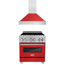 ZLINE 2-Piece Appliance Package - 30-inch Dual Fuel Range & Premium Hood in Satin Stainless Steel with Red Matte (2KP-RASRMRH30)