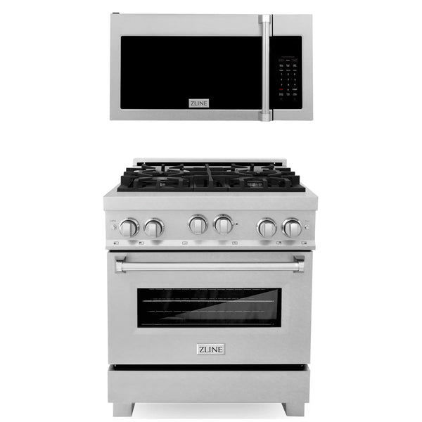 ZLINE 2-Piece Appliance Package - 30-Inch Gas Range & 30-Inch Over-The-Range Microwave Oven in DuraSnow Stainless Steel (2KP-RGSOTRH30)