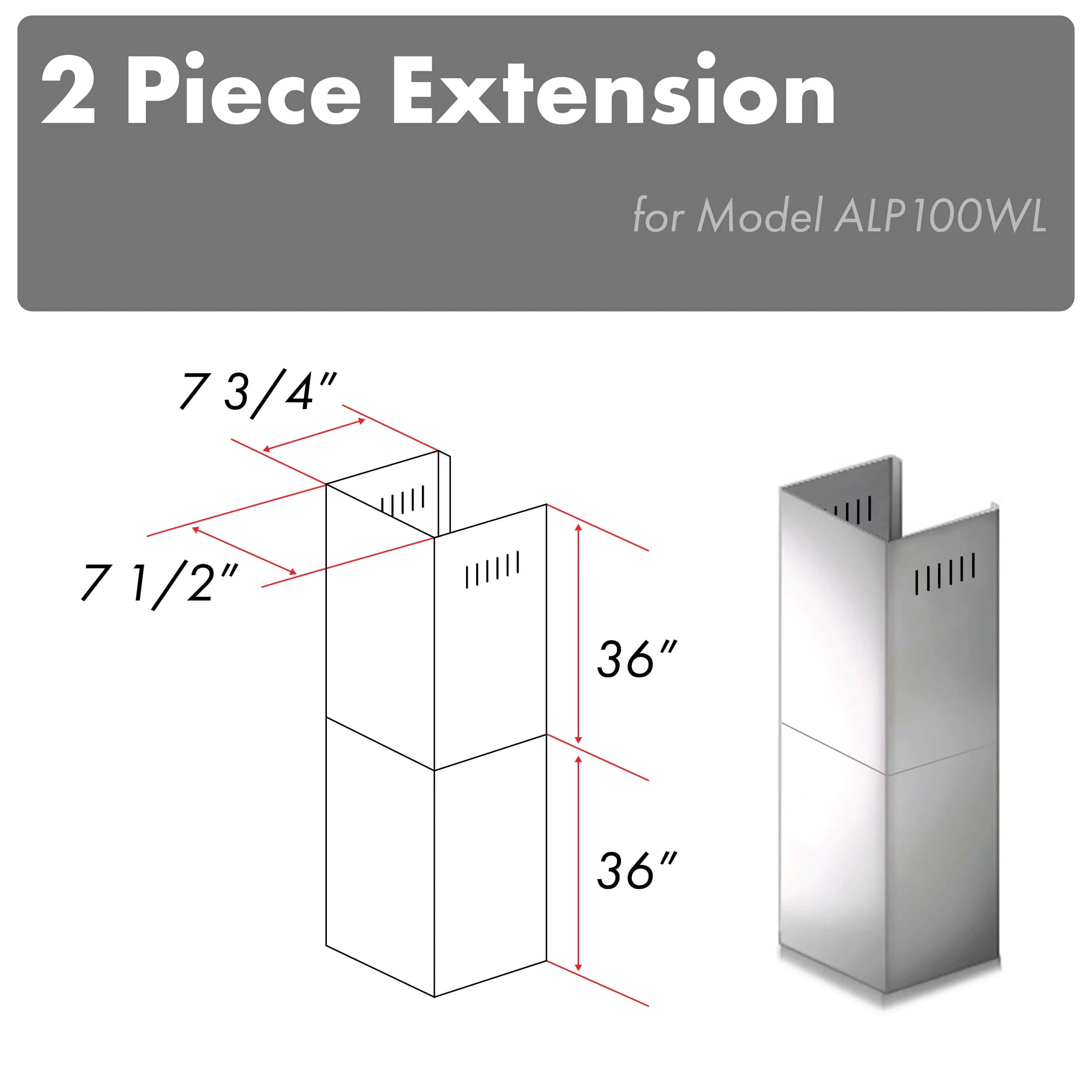 Two-piece chimney extension kit, silver metal duct sections, 36 in