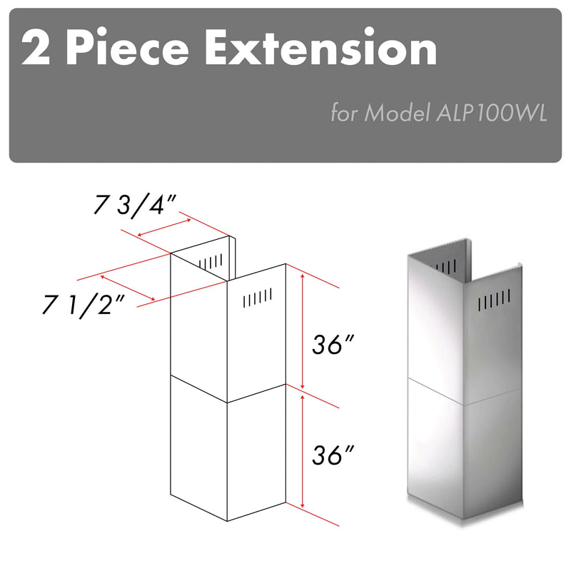 ZLINE 2-36-Inch Chimney Extensions for 10 ft. to 12 ft. Ceilings (2PCEXT-ALP100WL)